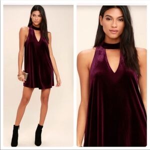 LULU’S Sweet Song Plum Purple Velvet Swing Dress